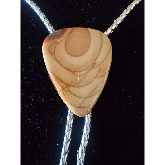 Bruneau Jasper cabachon bolero tie gold silver leather strap. - Picture 2 of 6